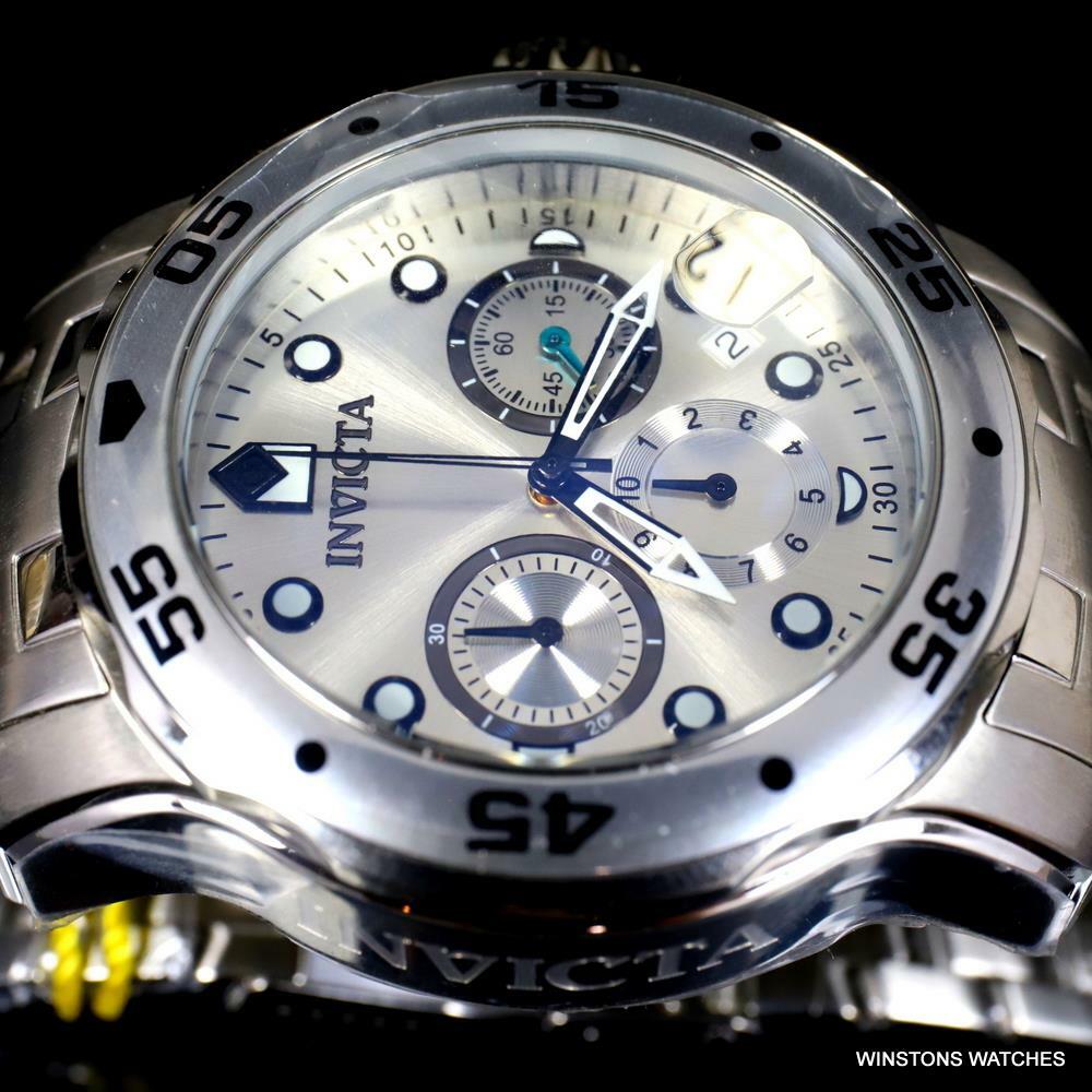 Invicta Pro Diver Scuba Silver-Tone Stainless Steel Chronograph 48mm Watch New