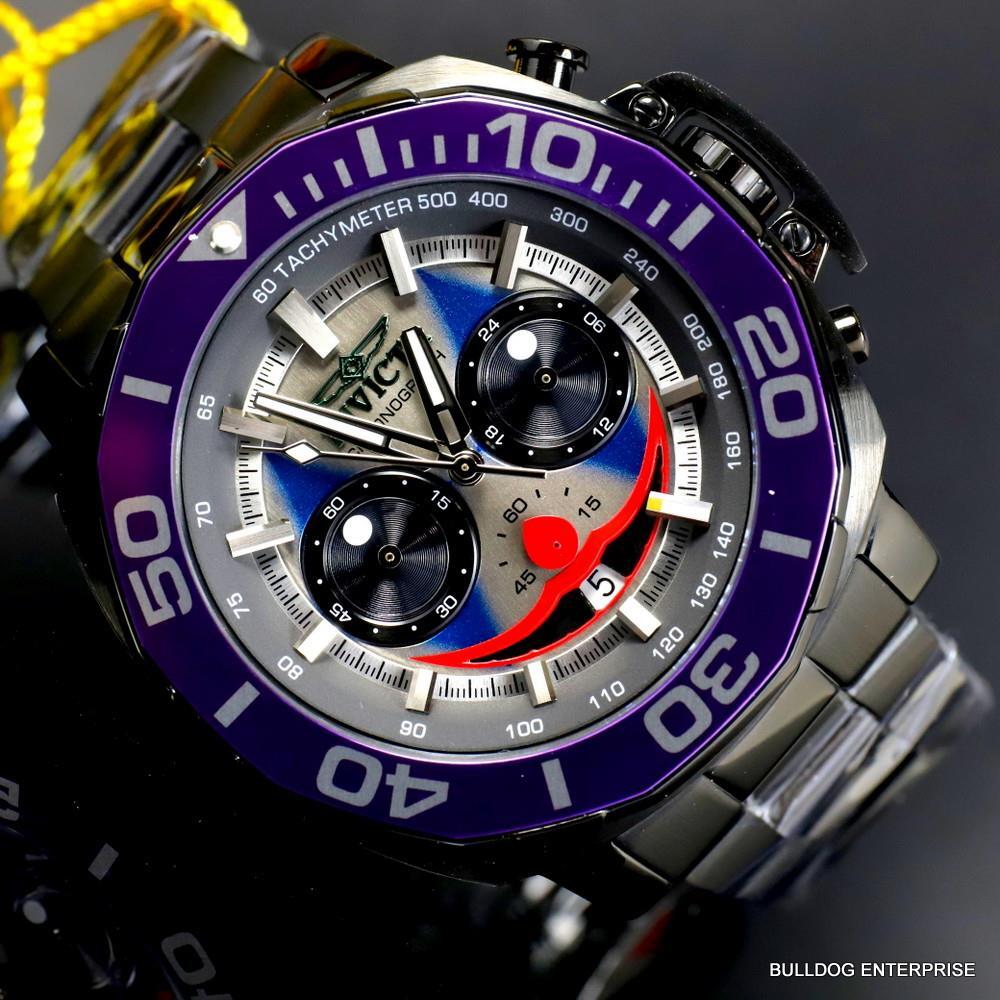 Invicta DC Comics Joker Purple Black Steel Chronograph Limited Ed Watch 52mm New
