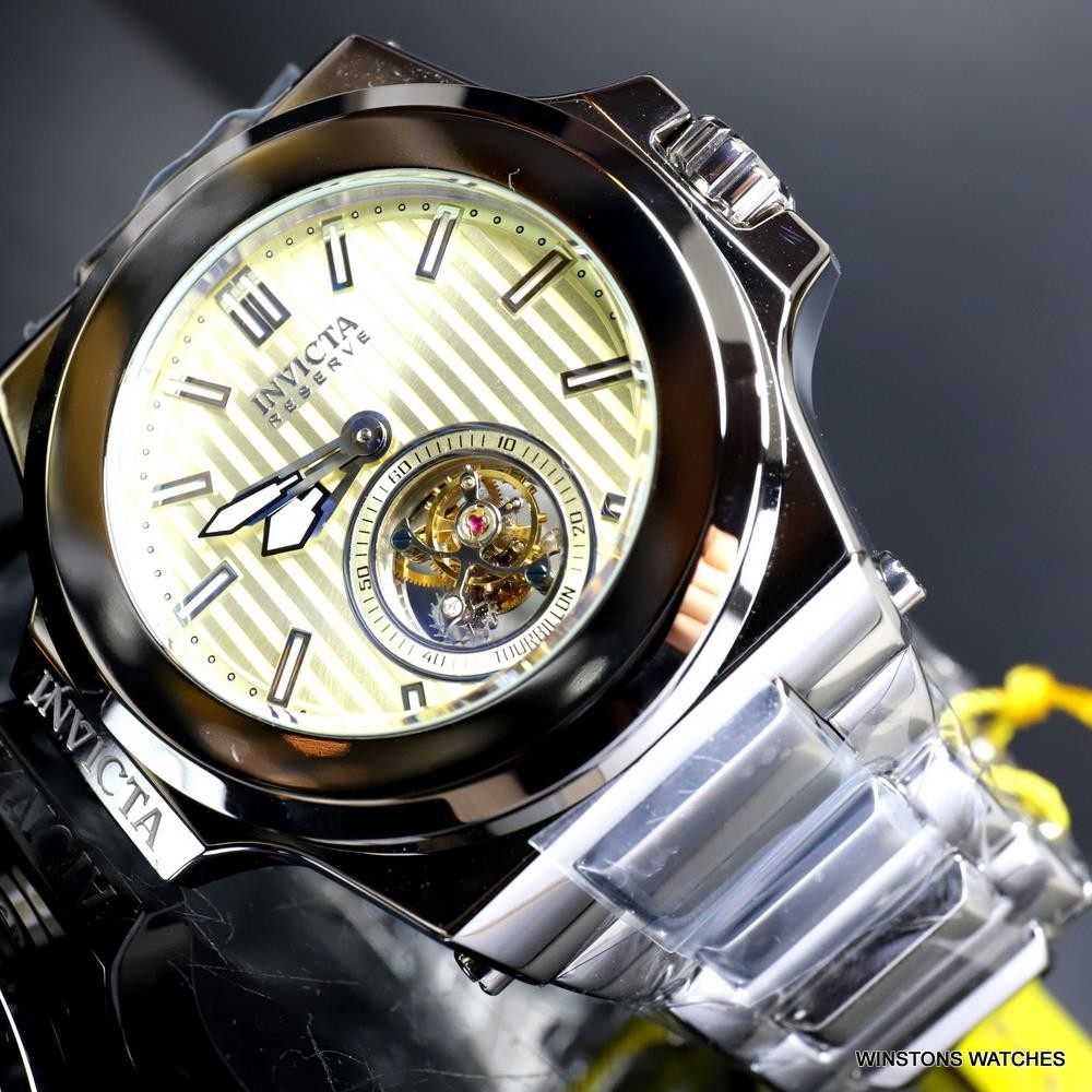 Invicta Reserve Akula Prestige Tourbillon 58mm Champagne Silver Steel Watch New