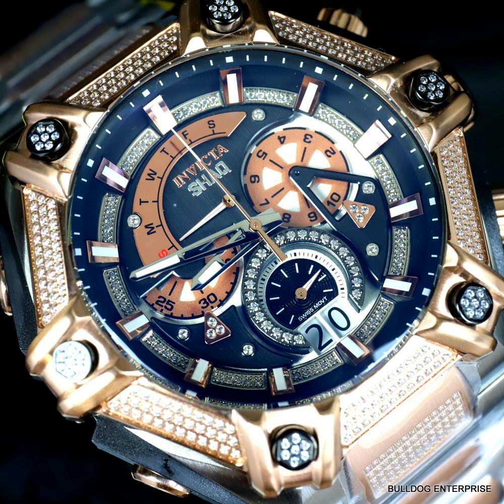 Invicta Shaq Bolt 1.4CTW Diamond Steel Swiss Mvt Rose Gold 2 Tone Watch 60mm New