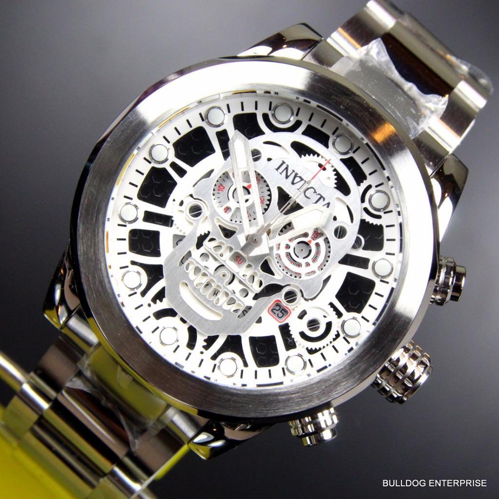 Invicta Corduba Skull Collection Skeletonized Chronograph Steel Silver Watch New