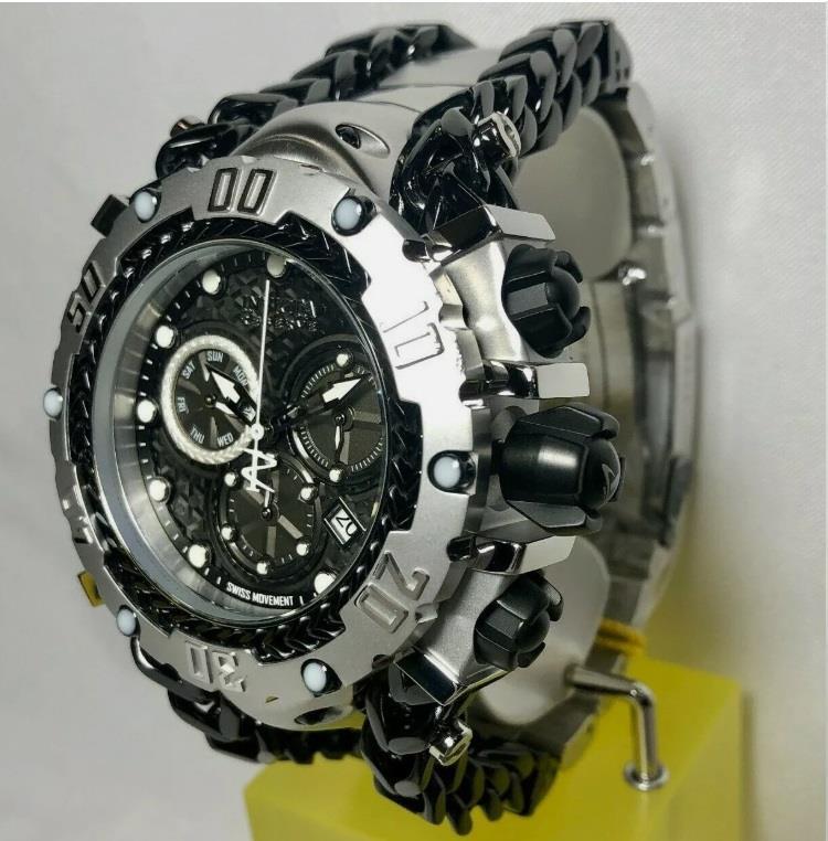 Invicta Reserve Gladiator Black Silver Stainless Steel Swiss 55mm Watch New