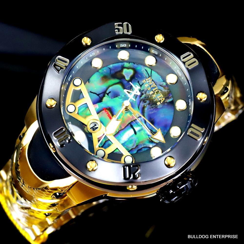 Invicta Reserve Kraken Swiss R150 Automatic Abalone Gold Plated Watch 52mm New