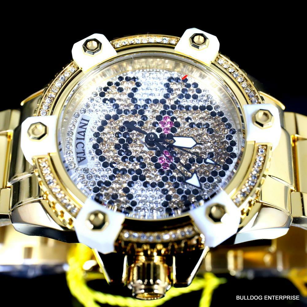 Womens Invicta Octane Skull Sparkling Crystals Gold Plated Steel 38mm Watch New
