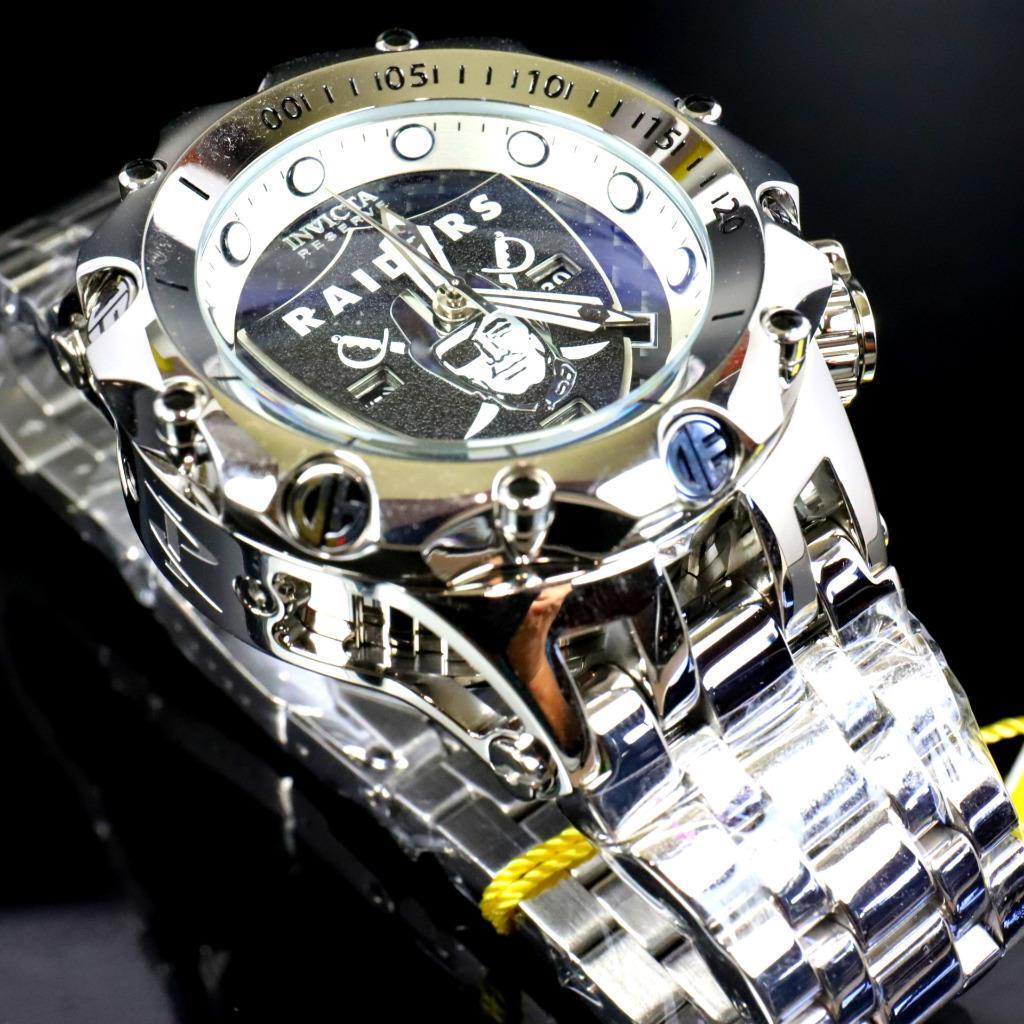 Invicta NFL Reserve Venom Hybrid Fusion Las Vegas Raiders Steel Swiss Watch New