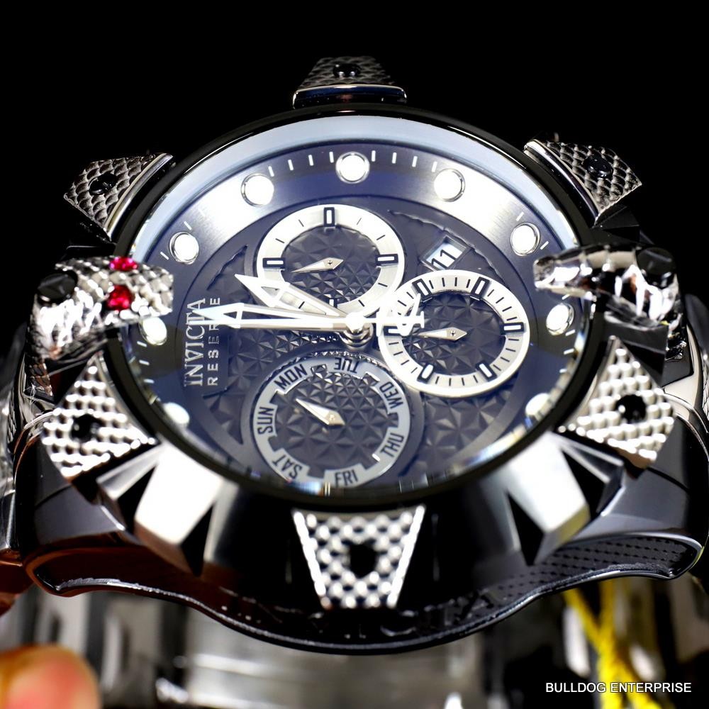 Invicta Reserve Venom Viper Swiss Mvt Silver Tone Steel Black 52mm Watch New