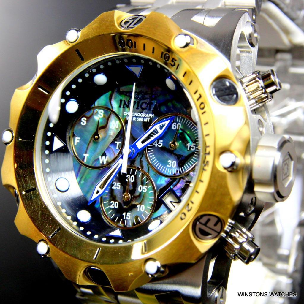 Invicta Reserve Venom Hybrid Abalone Chronograph 54mm Steel Gold Tone Watch New