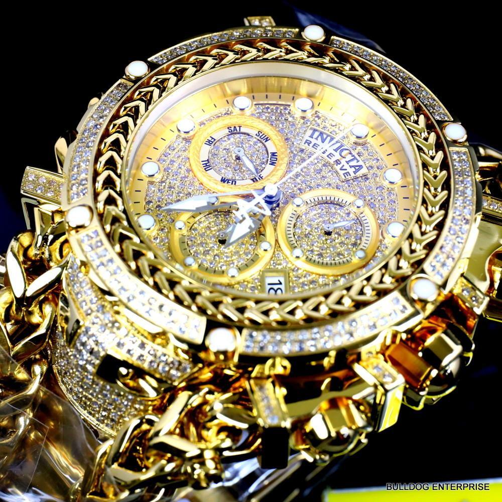 Invicta Reserve Gladiator 2.92CTW Diamond Swiss Gold Plated Steel 61mm Watch New