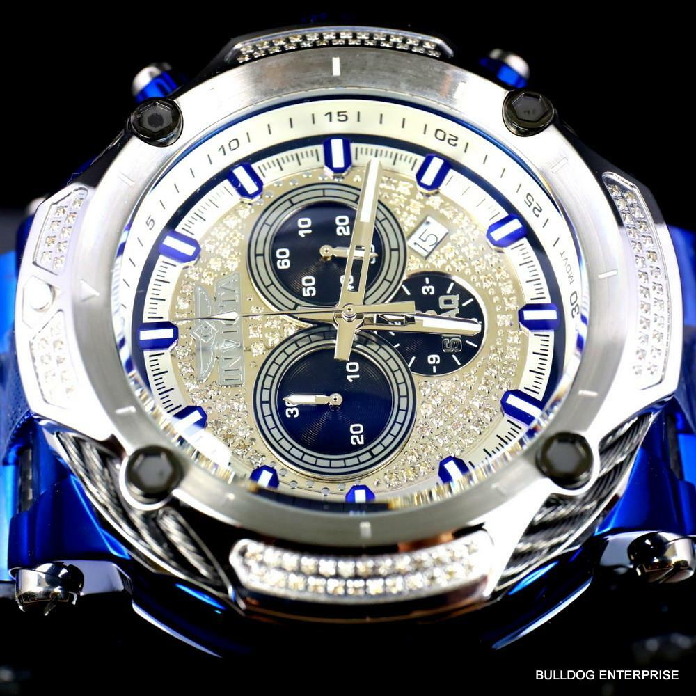 Invicta Shaq Bolt .74 CTW Diamond Blue Stainless Steel 60mm Swiss Mvt Watch New