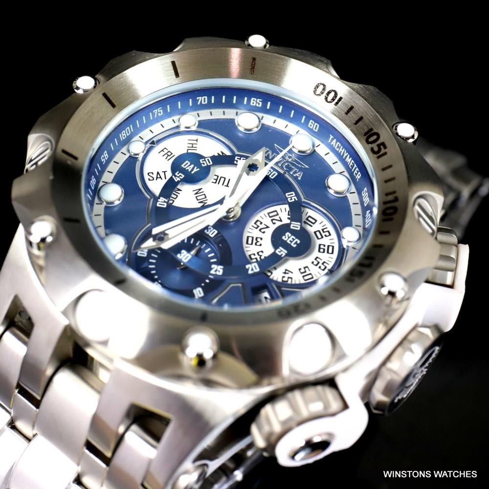 Invicta Reserve Venom Hybrid Swiss Mvt Blue Chronograph Steel Watch 52mm New
