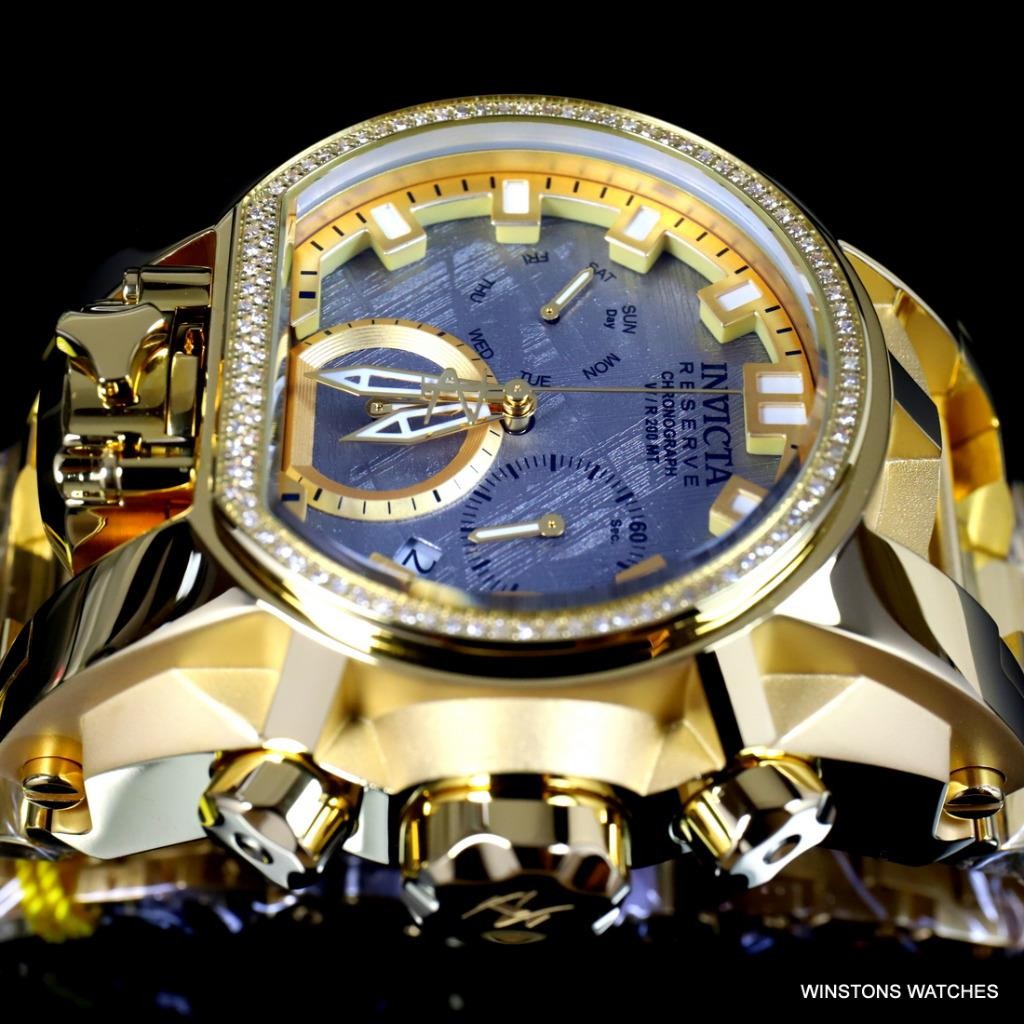 Invicta Reserve Magnum Meteorite Diamond Swiss Mvt Gold Plated 52mm Watch New
