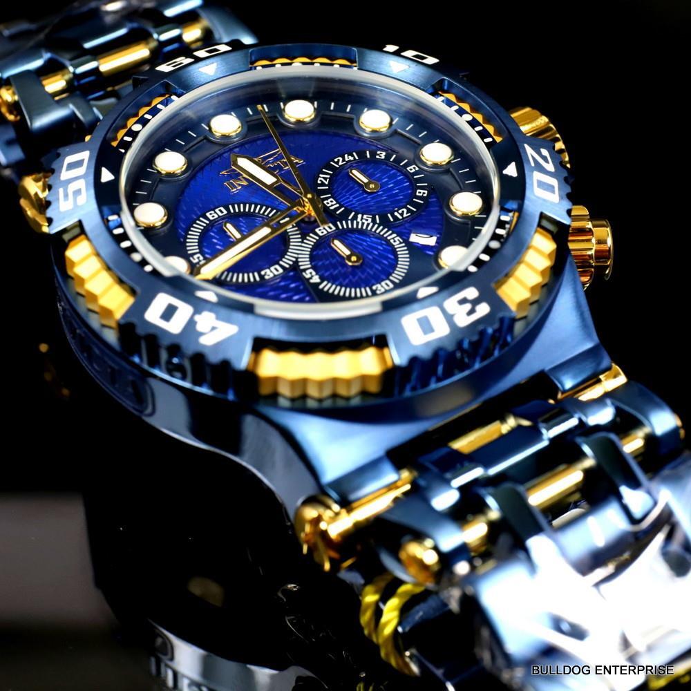 Invicta Chaos Blue and Gold Stainless Steel Bracelet Chronograph 50mm Watch New