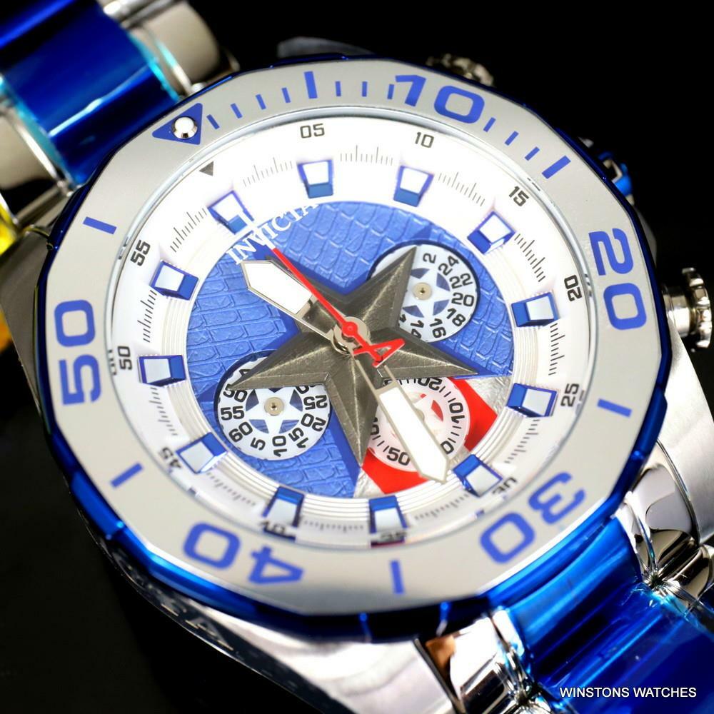 Invicta Marvel Captain America Stainless Steel Limited Edn 48mm Blue Watch New