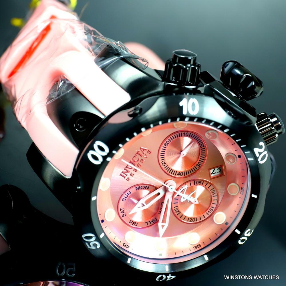 Invicta Reserve Venom Pink Silicone Black Swiss Mvt Chronograph 52mm Watch New