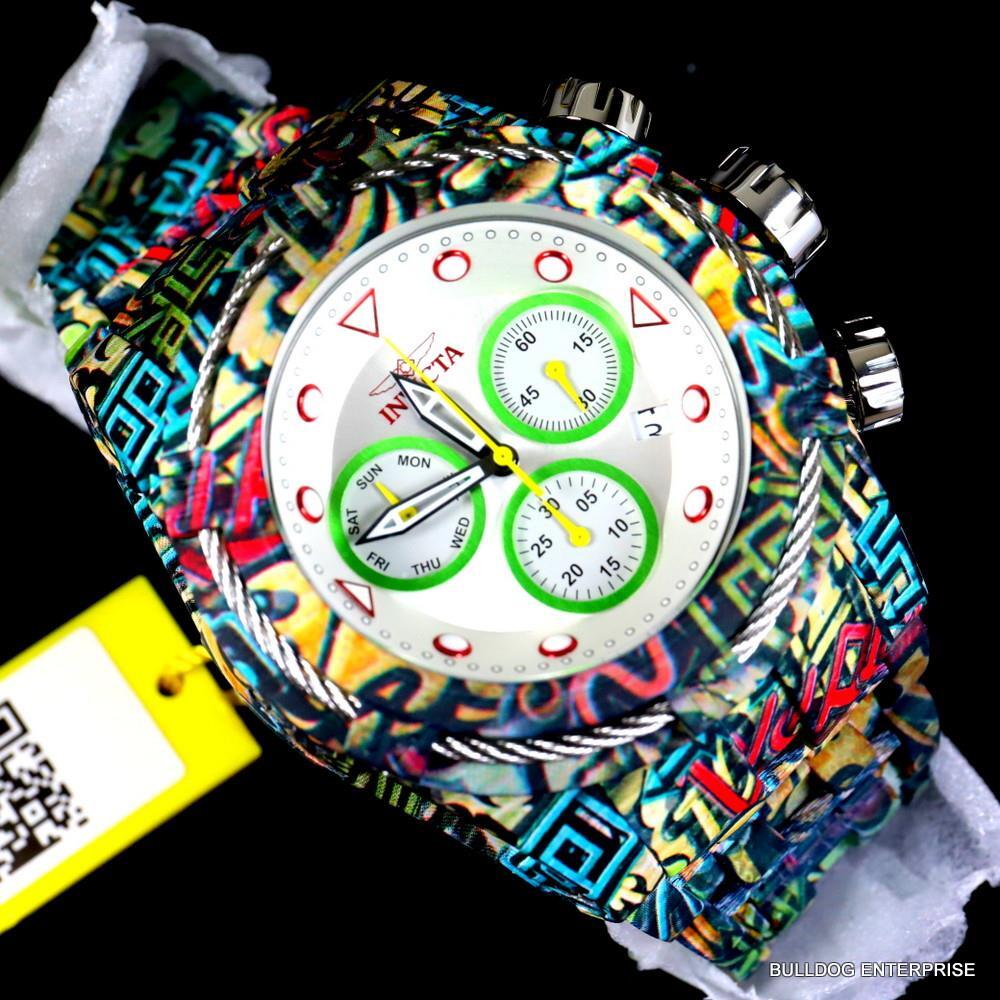 Invicta Bolt Zeus Graffiti Hydroplated Steel White Chronograph Watch 52mm New