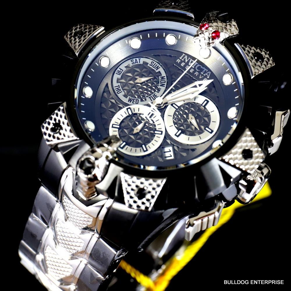 Invicta Reserve Venom Viper Swiss Mvt Silver Tone Steel Black 52mm Watch New