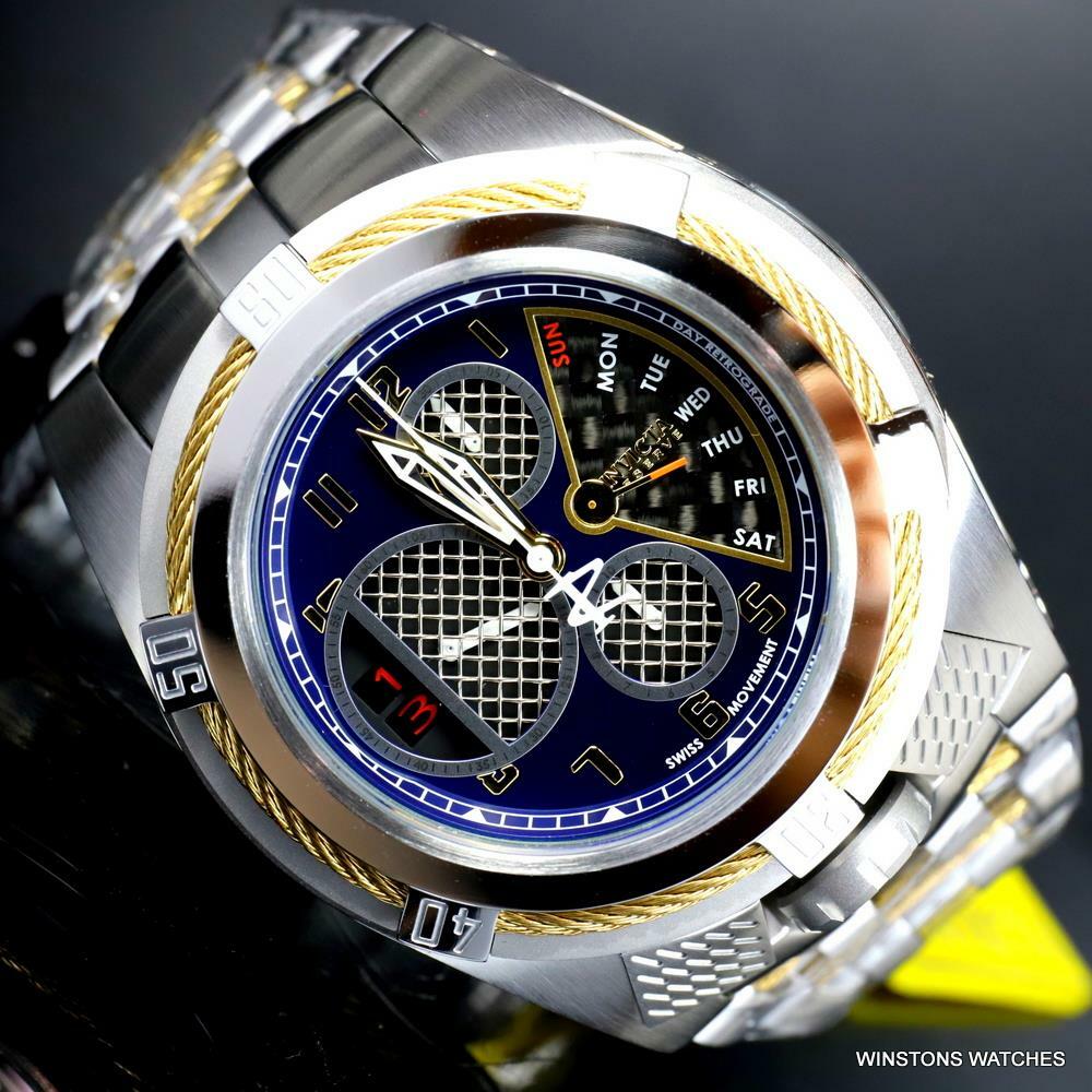 Invicta Bolt Zeus Tria Twisted Metal Steel 3 Swiss Dials Blue 52mm Watch New