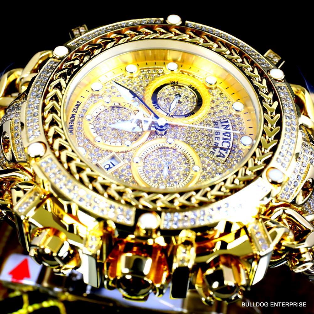 Invicta Reserve Gladiator 2.92CTW Diamond Swiss Gold Plated Steel 61mm Watch New