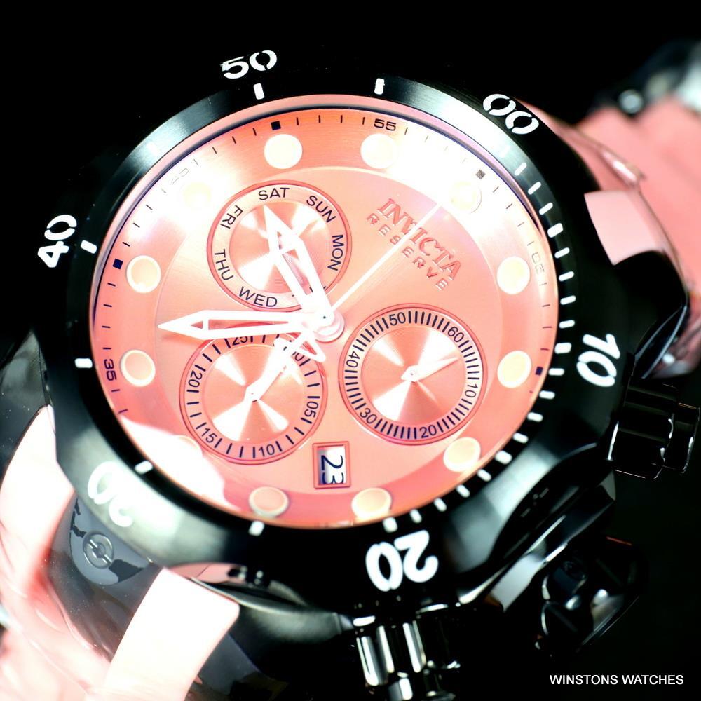 Invicta Reserve Venom Pink Silicone Black Swiss Mvt Chronograph 52mm Watch New