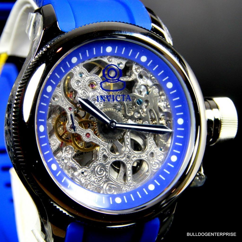 Invicta Russian Diver Skeleton Exhibition Blue 52mm Mechanical Rubber Watch New