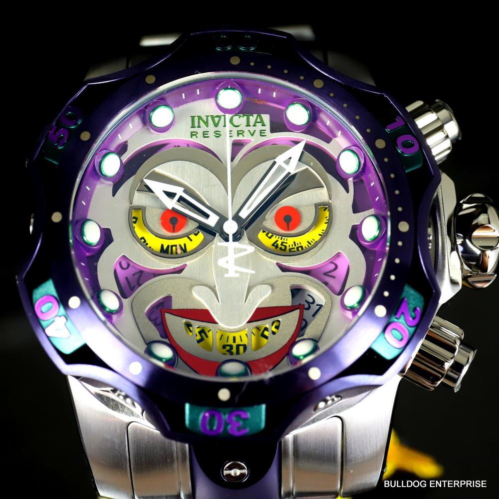 Invicta DC Comics Joker Venom Silver Tone Steel Purple Swiss Mvt 52mm Watch New