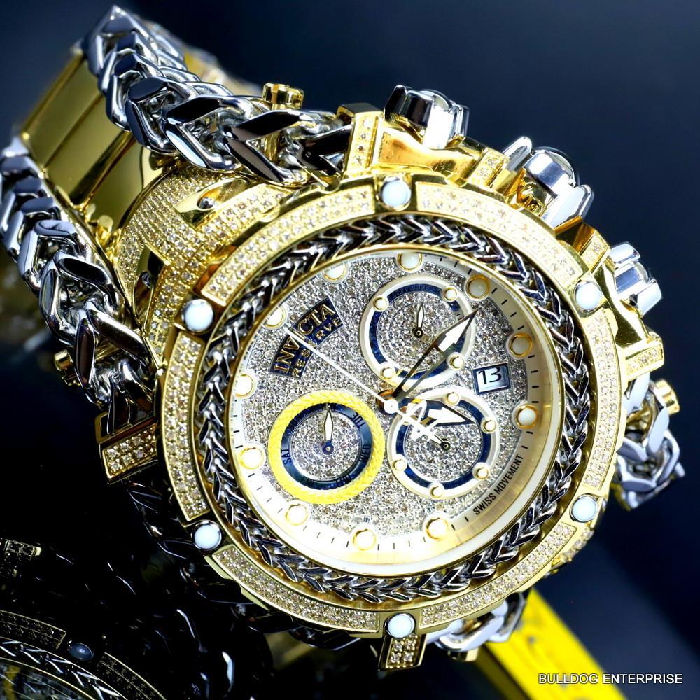 Invicta Reserve Gladiator 2.92CTW Diamond 2 Tone Gold Plate Swiss 61mm Watch New