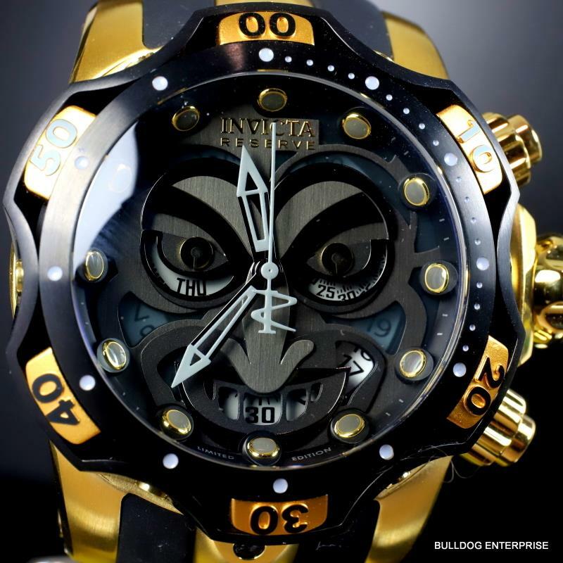 Invicta Reserve Venom DC Comics Joker Gold Plated Black 52mm Swiss Mvt Watch New