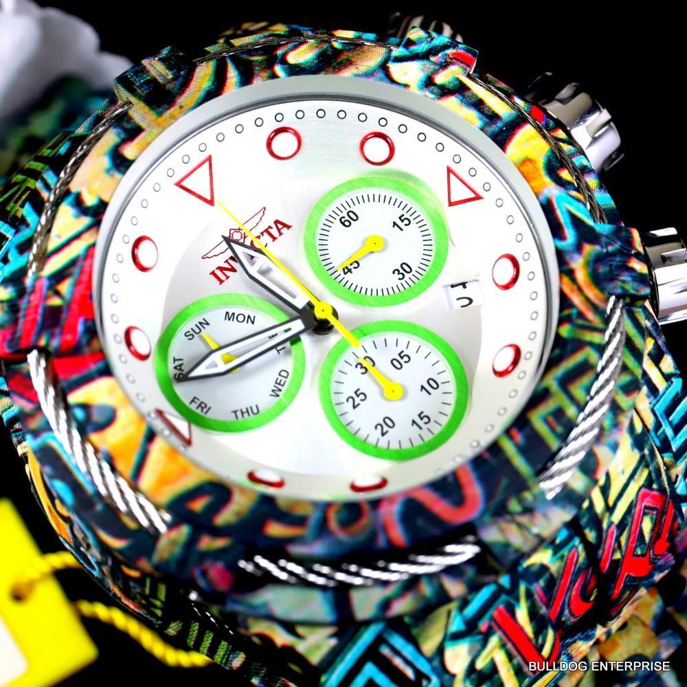 Invicta Bolt Zeus Graffiti Hydroplated Steel White Chronograph Watch 52mm New