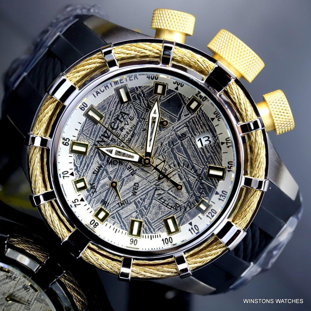 Invicta Reserve Bolt Muonionalusta Meteorite Swiss Mvt Gold Tone 50mm Watch New