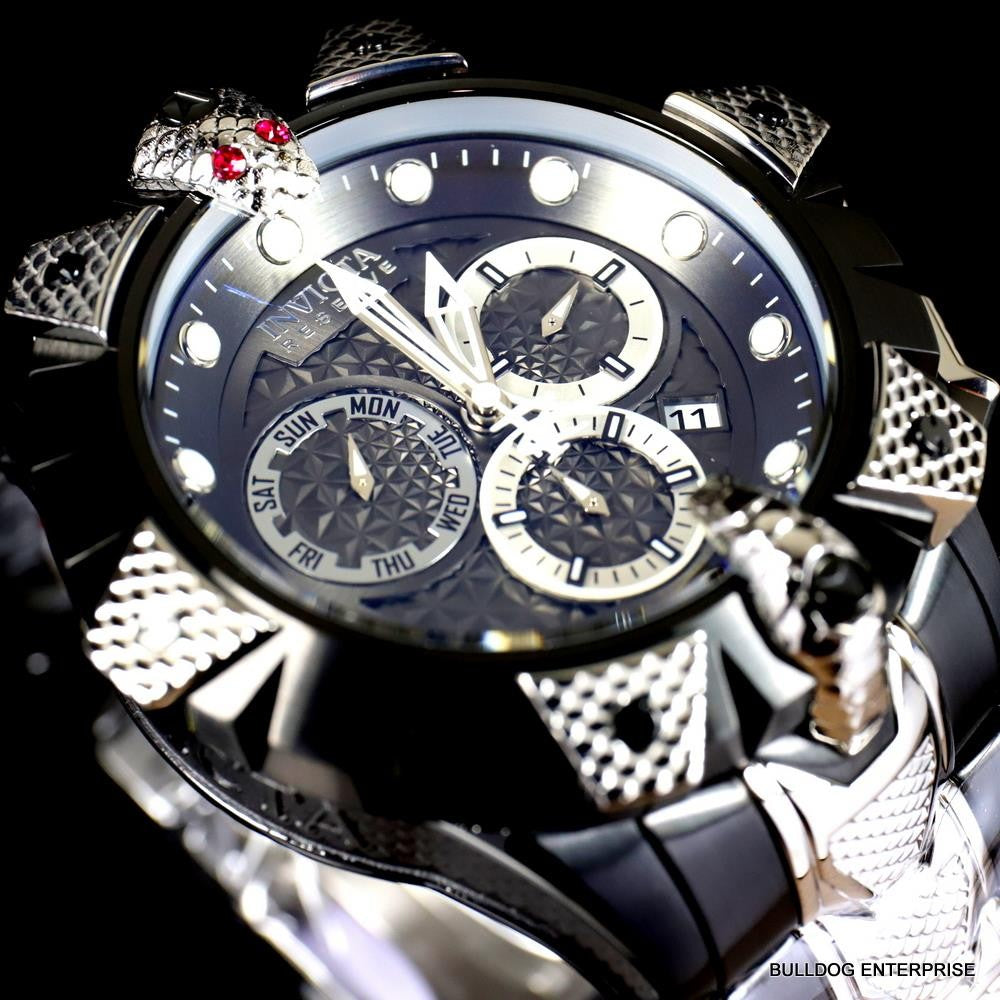 Invicta Reserve Venom Viper Swiss Mvt Silver Tone Steel Black 52mm Watch New