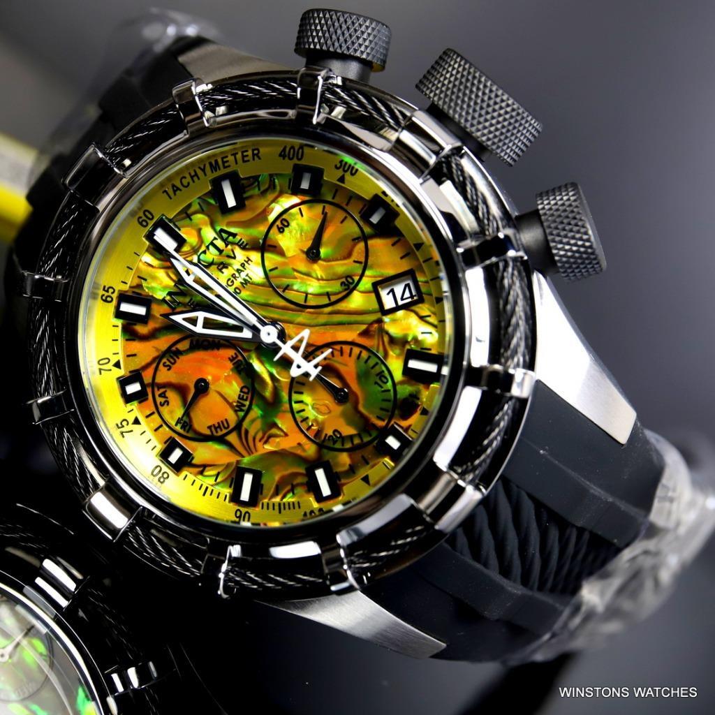 Invicta Reserve Bolt Sport Yellow Abalone Rose Gold Cable 50mm Watch Rubber New