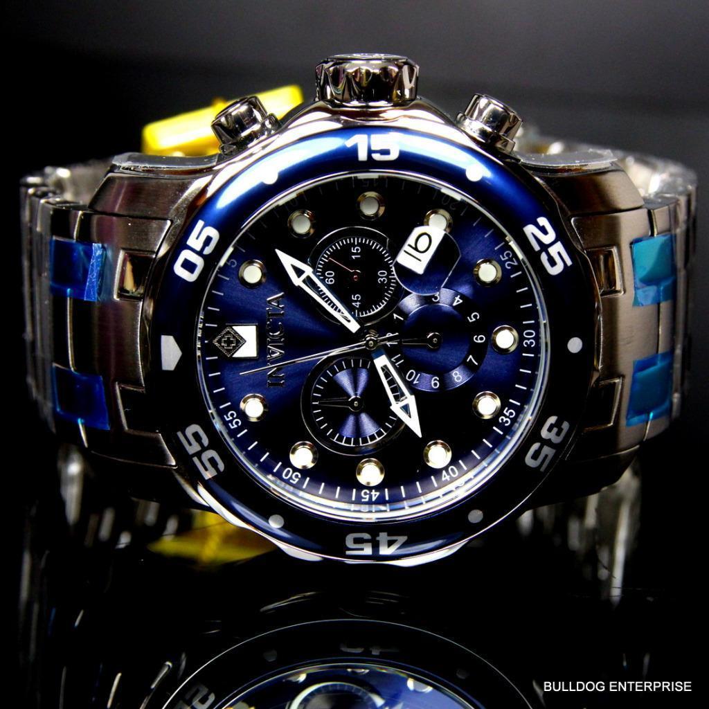 Invicta Pro Diver Scuba Blue Silver Tone Steel Band Chronograph 48mm Watch New