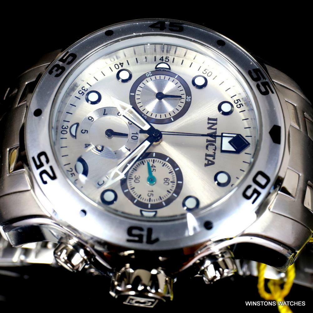 Invicta Pro Diver Scuba Silver-Tone Stainless Steel Chronograph 48mm Watch New