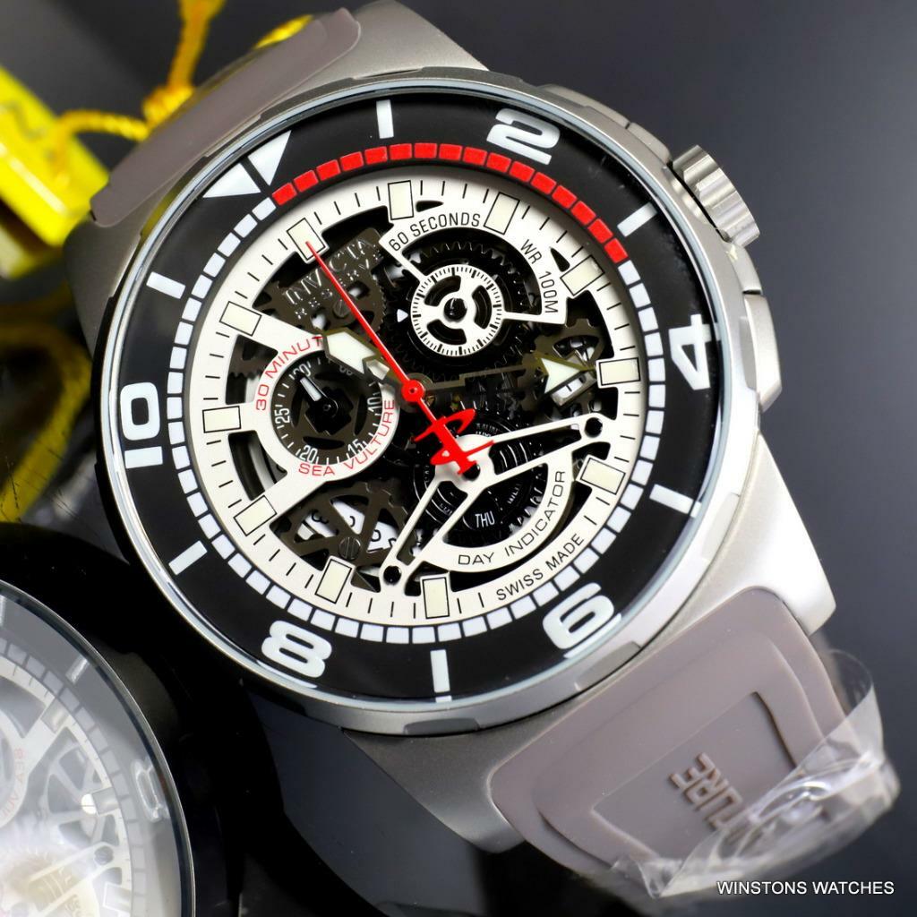 Invicta Reserve Sea Vulture Swiss Made 47mm Gray Rubber Skeletonized Watch New