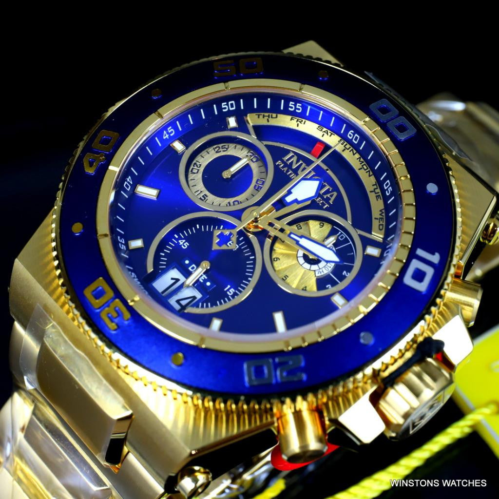 Invicta Akula Platinum Select Swiss Made Gold Plated Steel Blue 52mm Watch New