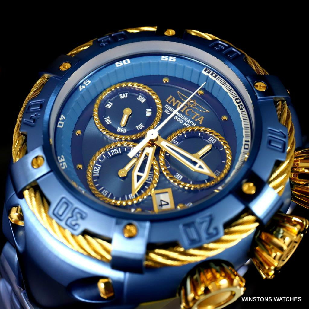 Invicta Thunderbolt Blue Stainless Steel Gold Tone Chronograph 52mm Watch New