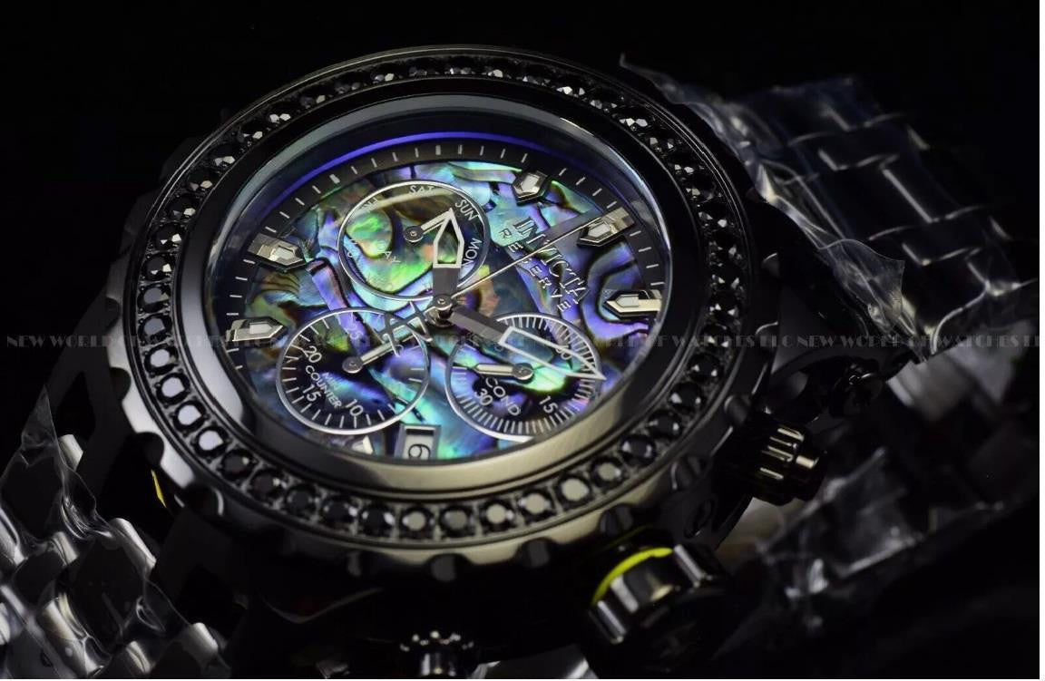 Invicta Reserve Subaqua Specialty 4.14 CTW Black Spinel Abalone Steel Watch New