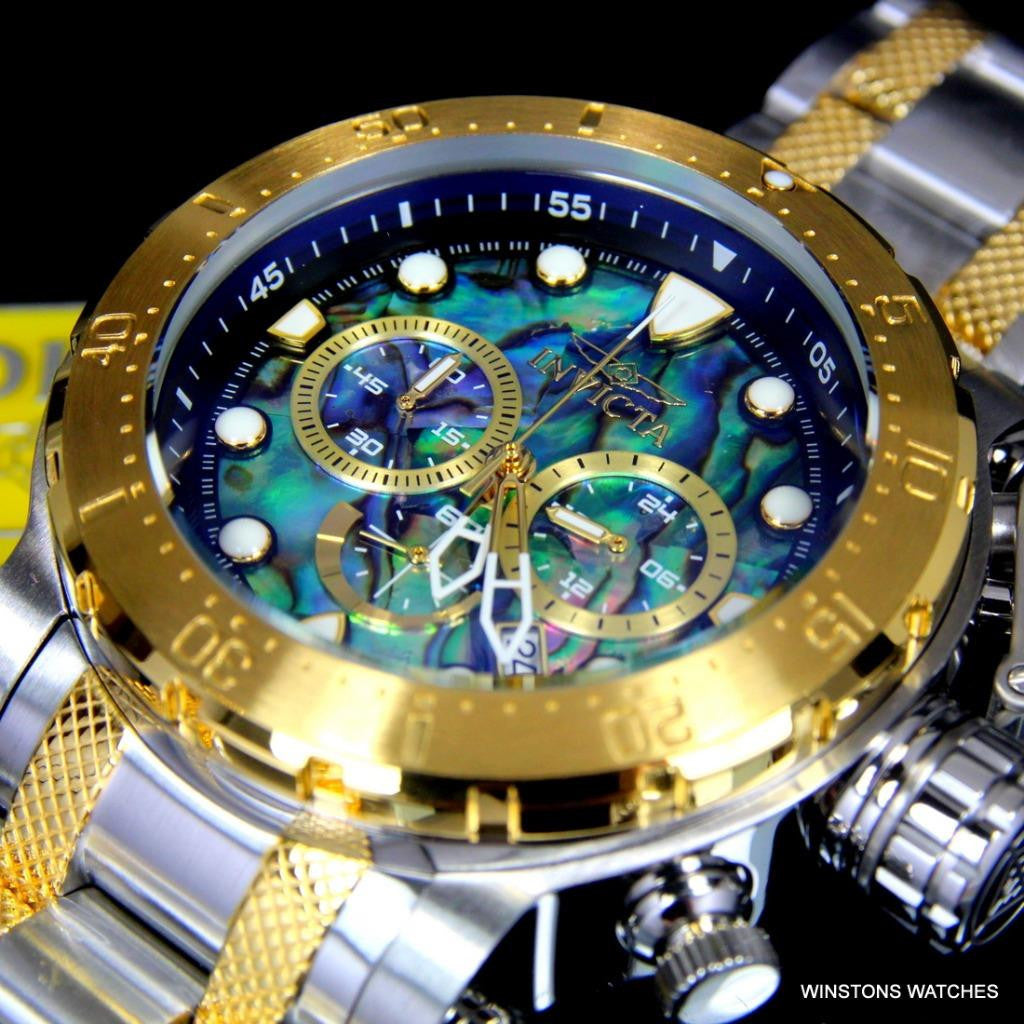 Invicta Coalition Forces Steel Abalone Chronograph 52mm Gold Two Tone Watch New