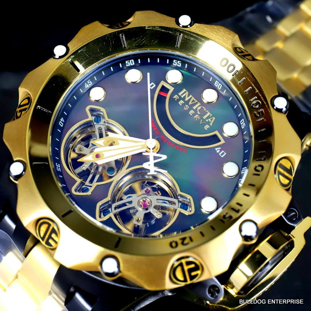 Invicta Reserve Venom Hybrid Double Open Heart Automatic Black Gold Tn Watch New