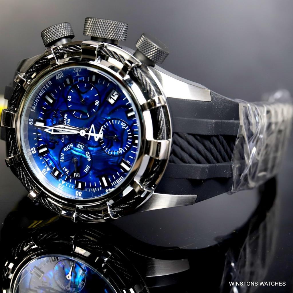 Invicta Reserve Bolt Sport Blue Abalone Black Cable 50mm Chronograph Watch New