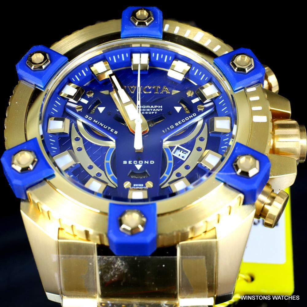 Invicta Coalition Grand Octane 63mm Gold Plated Steel Swiss Mvt Blue Watch New