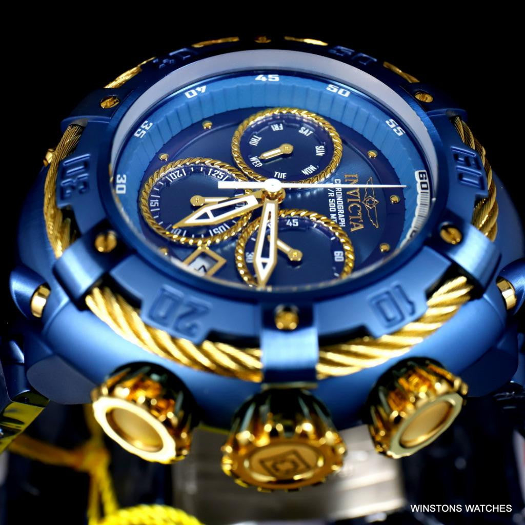 Invicta Thunderbolt Blue Stainless Steel Gold Tone Chronograph 52mm Watch New