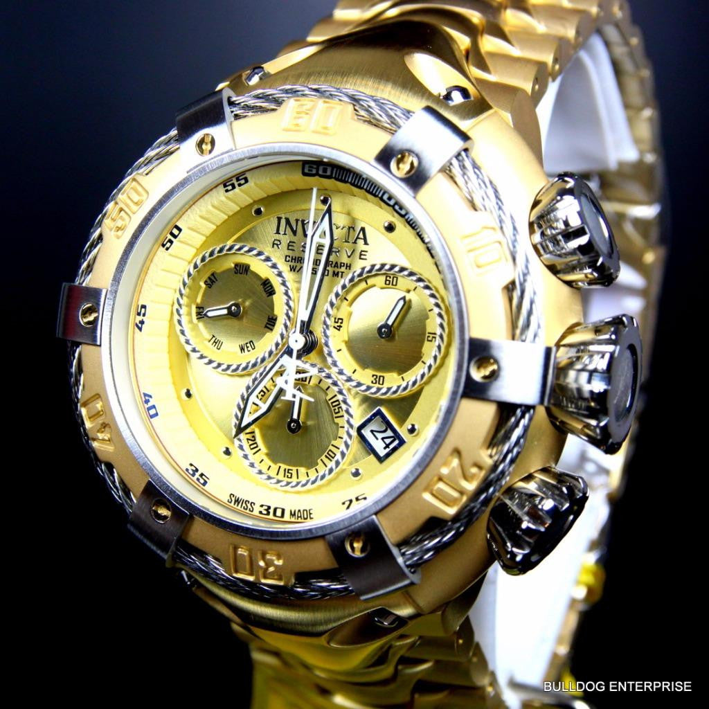 Invicta Reserve Thunderbolt 56mm Gold Plated Swiss Made Chronograph Watch New