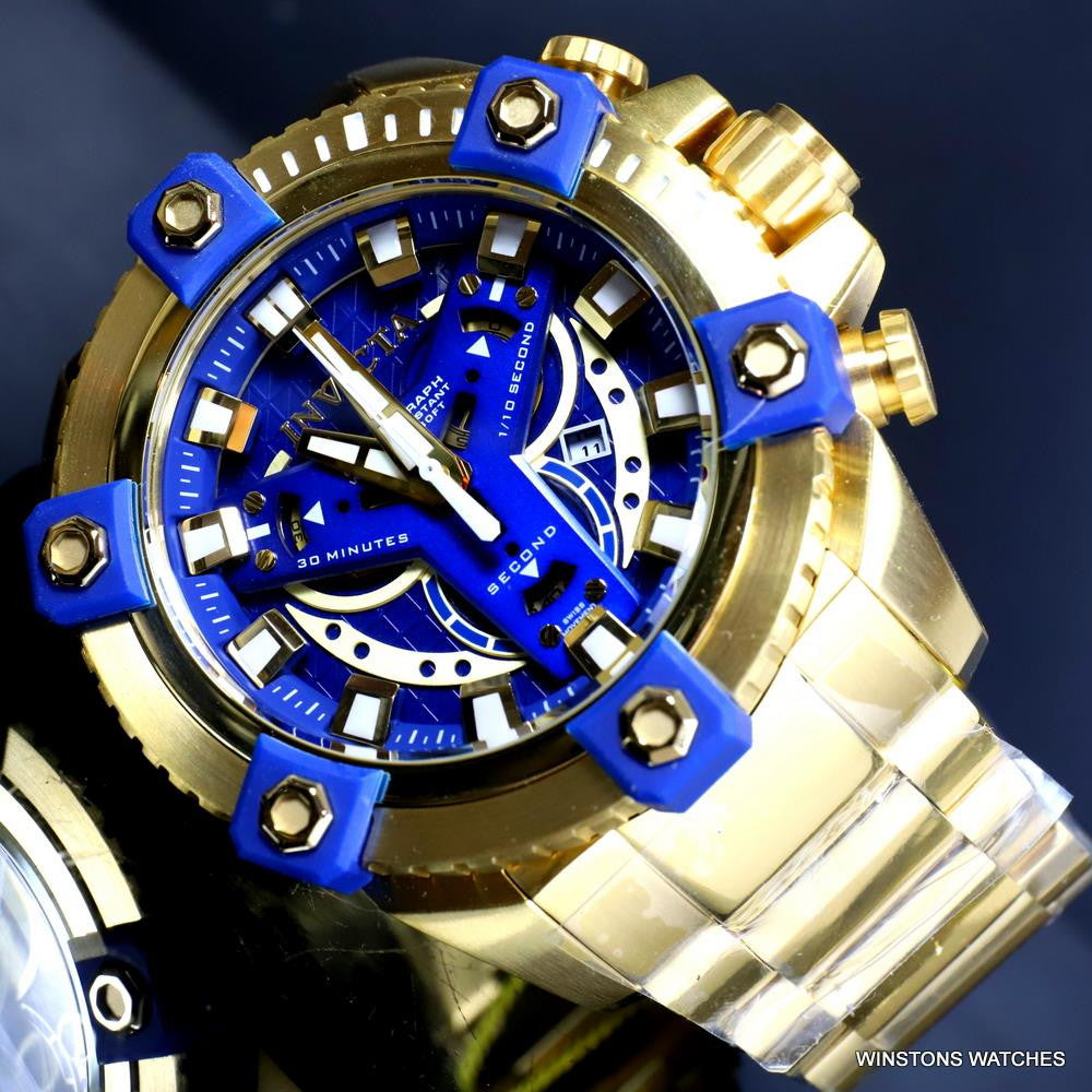 Invicta Coalition Grand Octane 63mm Gold Plated Steel Swiss Mvt Blue Watch New
