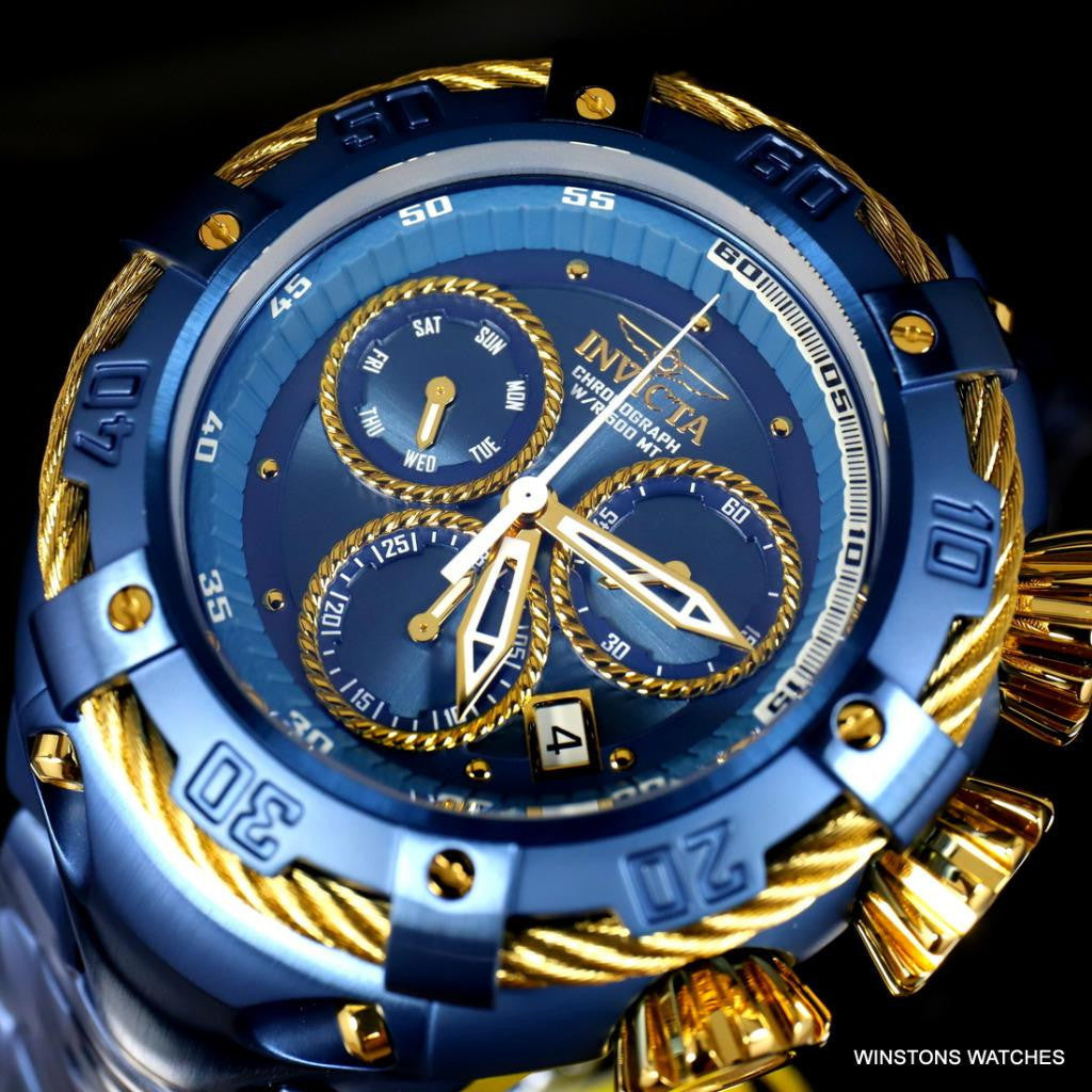 Invicta Thunderbolt Blue Stainless Steel Gold Tone Chronograph 52mm Watch New