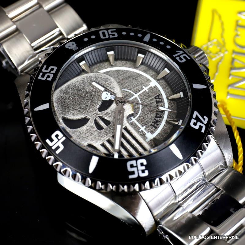 Invicta Marvel Punisher Pro Diver Stainless Steel Bracelet Skull 44mm Watch New