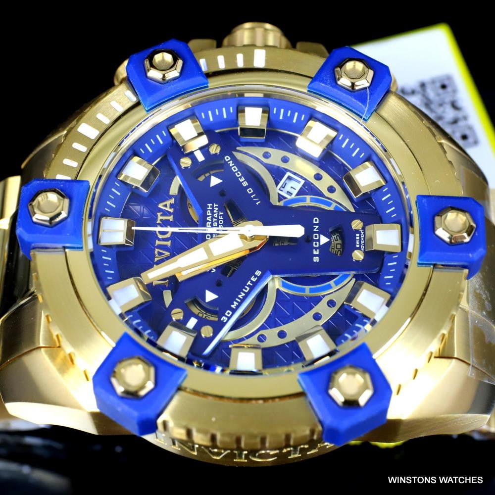 Invicta Coalition Grand Octane 63mm Gold Plated Steel Swiss Mvt Blue Watch New