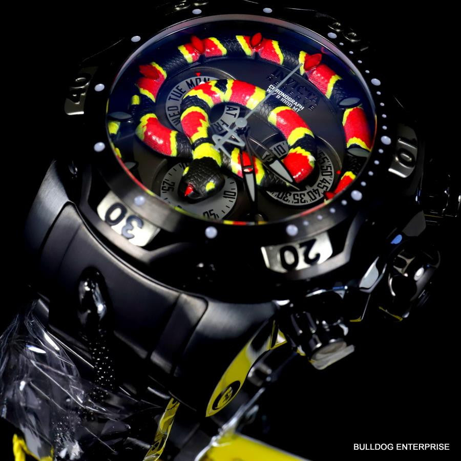 Invicta King Venom Cobra Swiss Mvt Chronograph 52mm Black Steel Watch New