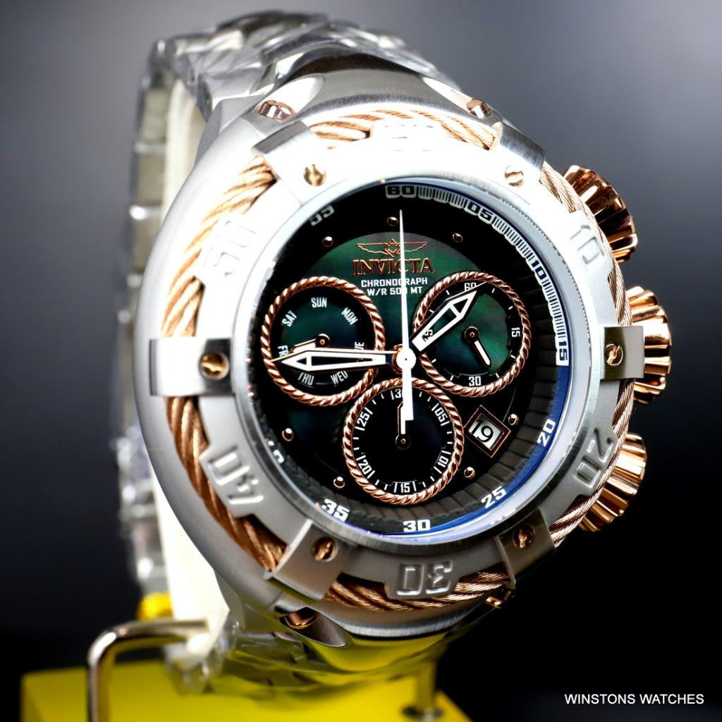Invicta Thunderbolt Stainless Steel Steel Rose Two Tone MOP Black 52mm Watch New