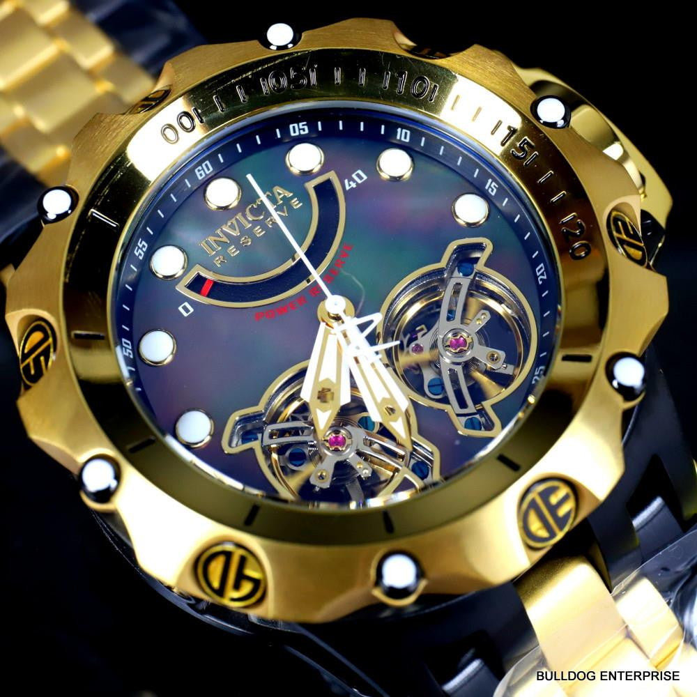 Invicta Reserve Venom Hybrid Double Open Heart Automatic Black Gold Tn Watch New